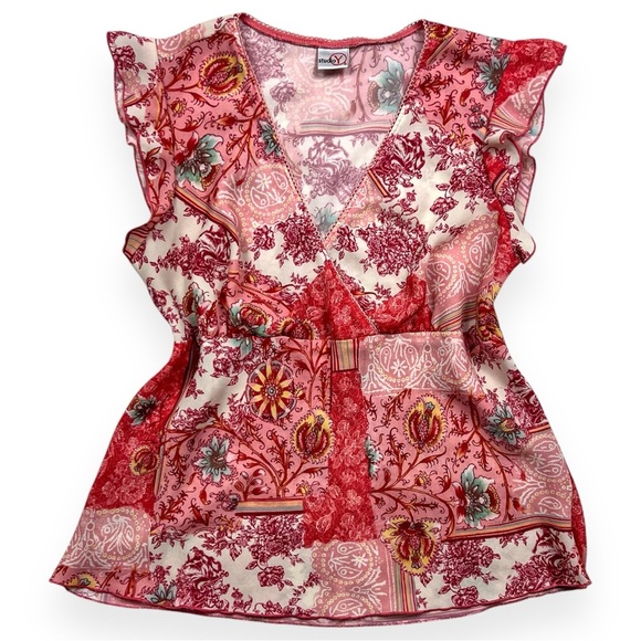 90’s Floral Flutter Sleeve Babydoll Top - Picture 1 of 6